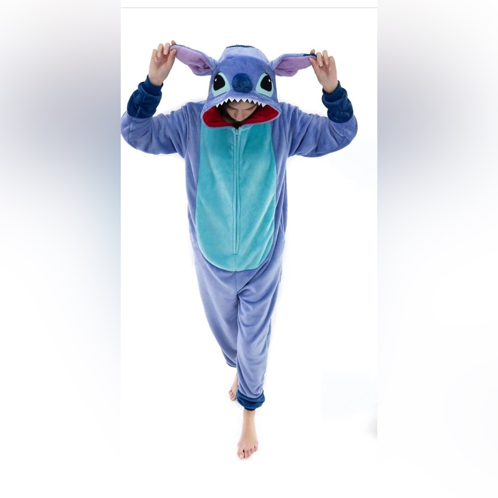 Unisex Adult MEDIUM, STITCH, Onesie, Flannel 1-Piece Zipper Halloween Costume